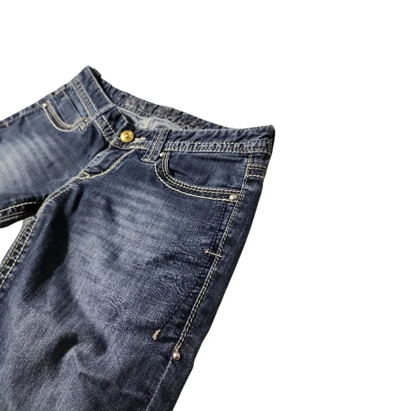 Express Skinny Low Rise Jeans Women Sz 0 Medium‎ Wash Y2k Style Stitches - Picture 8 of 13